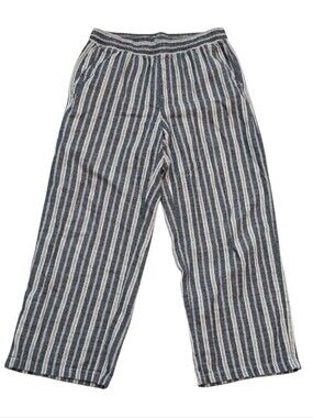 Old Navy Women's High Rise Wide Leg Size L Tall Linen Cotton Pants Pinstripe